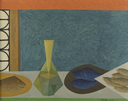 null José Luis GALICIA GONZALO (born in 1930).

Still life with fish and carafe.

Oil...