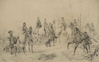 null Victor ADAM (1801-1866).

Scènes de chasse à courre.

Deux estampes signées...