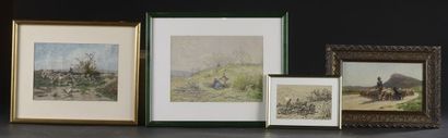 null Attributed to Émile BOUISSON (1830-?).



Set of framed works including: 



-...