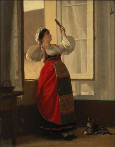 null Eugène Benjamin FICHEL (1826-1895).

Femme au miroir, dos à sa fenêtre, un...