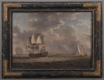 null Dutch school of the 18th century.

Dutch ships.

Oil on canvas monogrammed E....