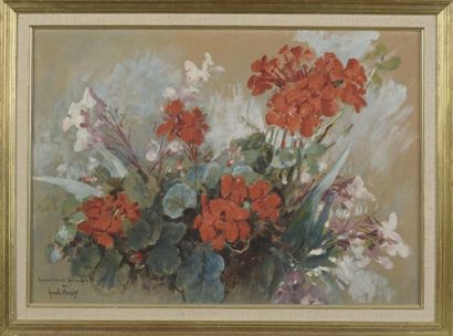 null Raoul Billon known as FRED-MONEY (1882-1956).

Geraniums and white flowers.

Gouache...