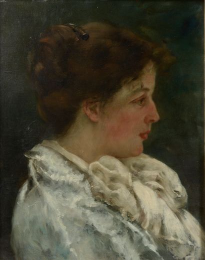 null Albert LYNCH (1851-1912).

Portrait d'une jeune femme au corsage blanc de profil....