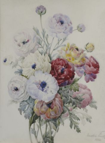 null Ernestine PANCKOUCKE (1784-1860).

Bouquet d'anémones.

Auricules et papillon...