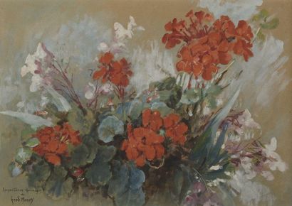 null Raoul Billon known as FRED-MONEY (1882-1956).

Geraniums and white flowers.

Gouache...
