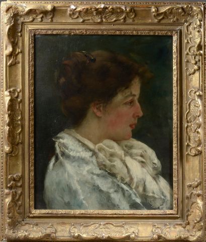 null Albert LYNCH (1851-1912).

Portrait d'une jeune femme au corsage blanc de profil....