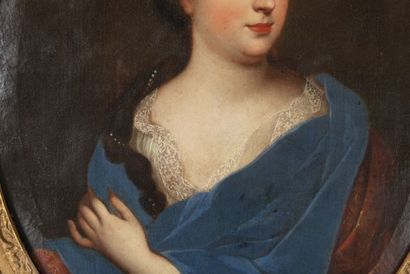 null École française de la fin du XVIIe siècle.

Portrait de femme au châle bleu,...
