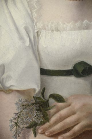 null École française vers 1820.

Jeune fille tenant un brin de lilas. 

Toile d'origine...