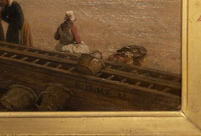 null Romain Étienne Gabriel PRIEUR (1806-1873/79). Scène de halage dans un port...