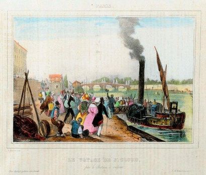 D'après V. ADAM, XIXème siècle "Paris, le Voyage de St Cloud par le bateau à vapeur"...