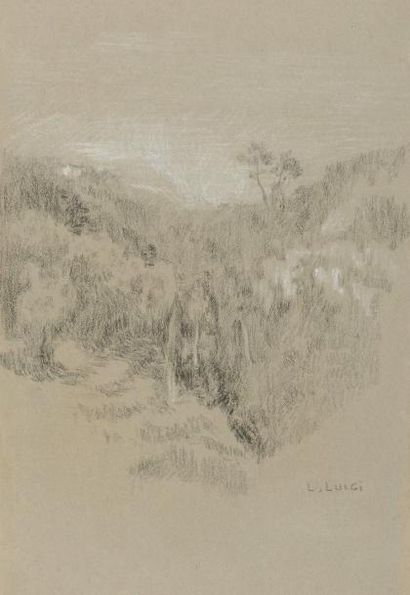 Luigi LOIR (Göritz, Italie, 1845 - Paris, 1916) Paysage de maquis Crayon noir et...