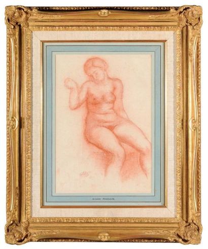Aristide MAILLOL (Banyuls-sur-Mer, 1861 - Perpignan, 1944) Femme nue assise, le bras...