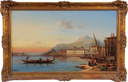 Charles-Euphrasie KUWASSEG (Draveil, 1833 - Paris, 1904) Ville en bord de mer avec...