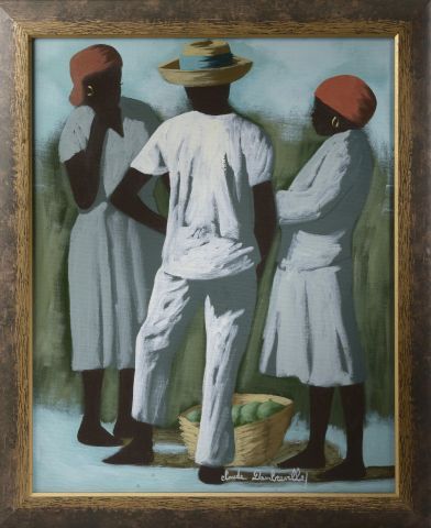 null Claude DAMBREVILLE (1934-2021).

Trois personnages sur un marché en Haïti.

Huile...