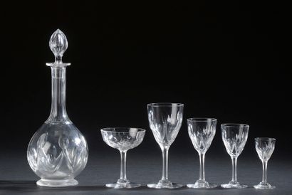 null Part of service of glasses out of cut crystal with decoration of points and...