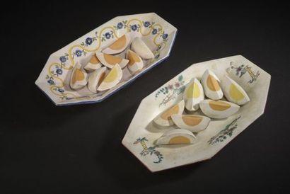null Set of trompe l'oeil in earthenware including two raves filled with quarter...
