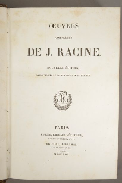null RACINE (Jean). Œuvres complètes. Paris, Furne, 1829.

In-8, étiquette de provenance...