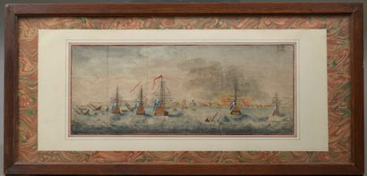 null 
School of the 18th or 19th century.

Naval combat.

Engraving on paper (folds).

Height...