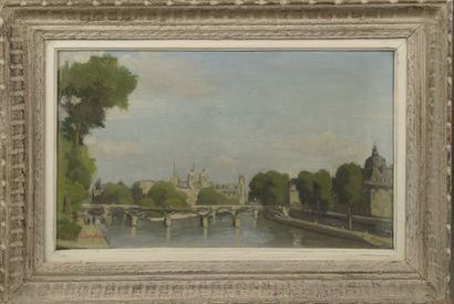 null Roger-Lucien CANDES (1907-1972).

View of the Seine in Paris, Notre-Dame in...
