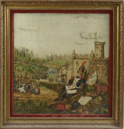 null *Popular school of the 19th century.

Siege of a city by the Napoleonic army.

Oil...