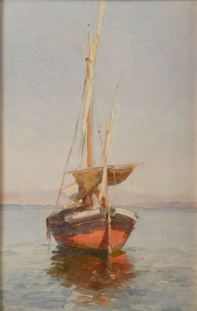 null Jean HILL (XIXe-XXe siècle).

Bateau à voile par gros temps.

Huile sur toile...