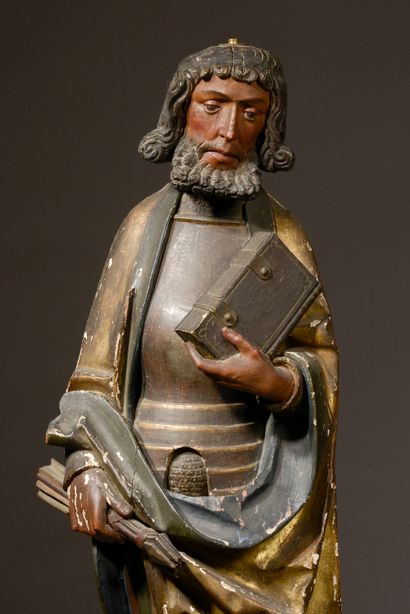 null 
Saint Potentin de Steinfeld en tilleul sculpté en ronde-bosse et polychromé...