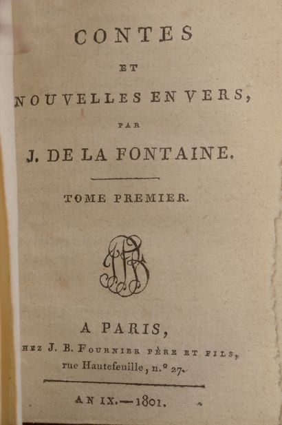 null LA FONTAINE (Jean de).

Contes et nouvelles en vers. Paris, Fournier, an XI...