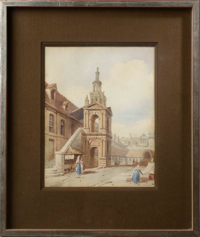 null Adolphe HERVIER (1818-1879).

Place de marché.

Aquarelle signée en bas à gauche...