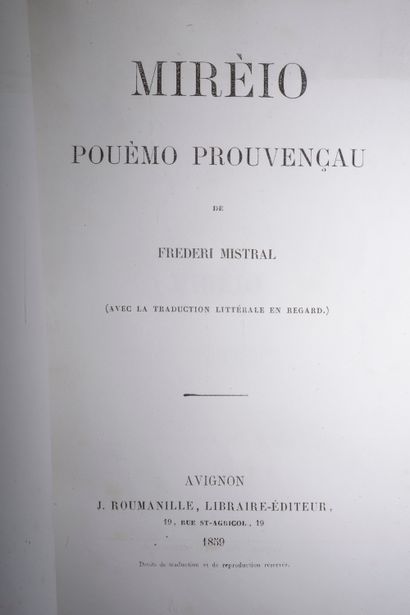 null MISTRAL (Frédéric), 

Mireio. Avignon, Roumanille, 1859. In-8, édition originale...