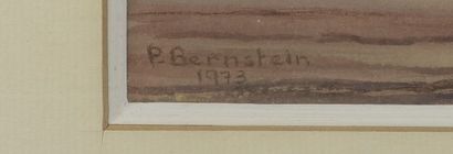  Paulette BERNSTEIN (XXe siècle). 
Paysage minier du Nord. 
Aquarelle signée et datée...