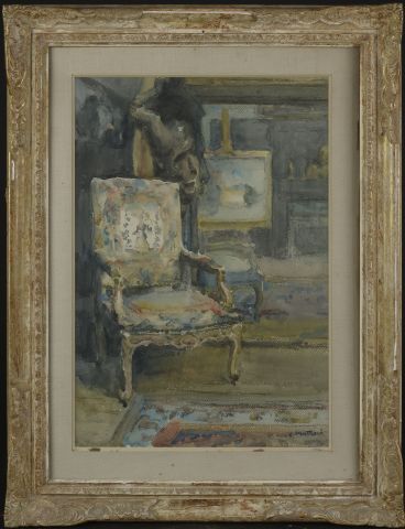  Louis MONTAGNÉ (1879-1960). 
Fauteuil Louis XV. 
Aquarelle signée en bas à droite....