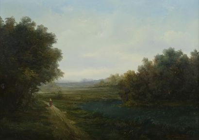 null School of the XIXth century.

The walker by the lake.

Oil on canvas signed...