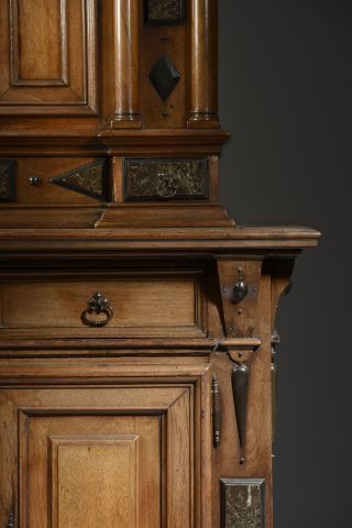 null Cabinet in diminutive walnut molded, turned and partly stained with green marble...