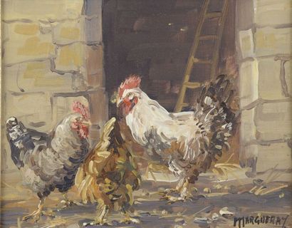 null Michel MARGUERAY (born in 1938).

Chickens and rooster.

Oil on canvas signed...