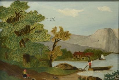 null E. BRUNET (né en 1930).

Le lac dans la montagne.

Huile sur toile signée en...