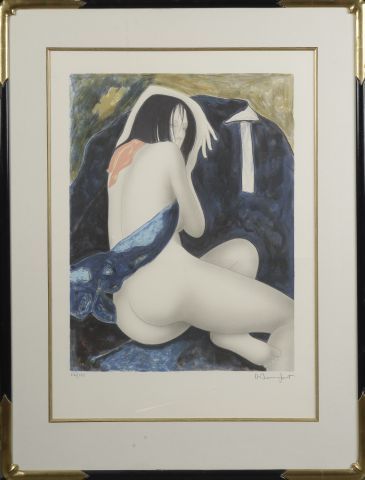  Alain BONNEFOIT (born in 1937). Set of two lithographs representing naked women,...