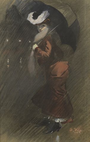 null Jacques WELY (1873-1910).

Trottin under the rain.

Mixed media (charcoal, pastel...