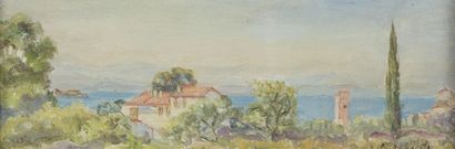  Sophie de ROBERTY LA CERDA (XXe siècle). 
Paysage méditerranéen. 
Huile sur toile...