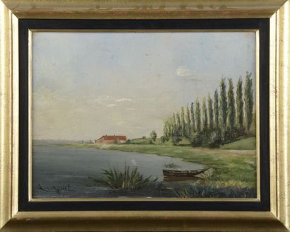  A. VACHET (XXth century). 
Landscape with a lake. 
Oil on canvas signed lower left....