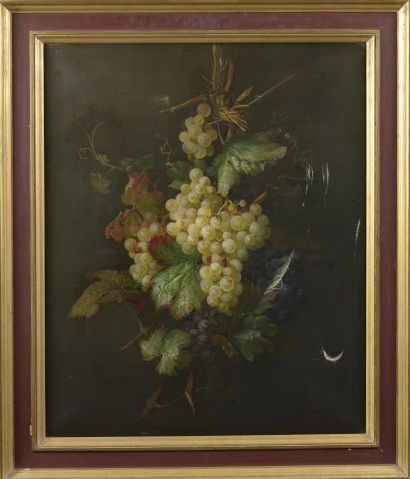  A. BRUN (XIXe-XXe siècle). 
Raisins blancs et noirs. 
Huile sur toile signée en...