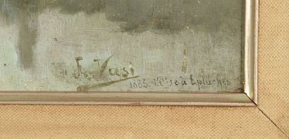  F. VASI (XIXe siècle). 
L'Oise à Épluches. 
Huile sur panneau signée, située et...