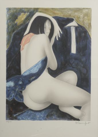  Alain BONNEFOIT (born in 1937). Set of two lithographs representing naked women,...