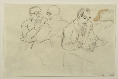 null Attributed to Edith AUERBACH (1893-1956).

Sartre and Foujita at the terrace...