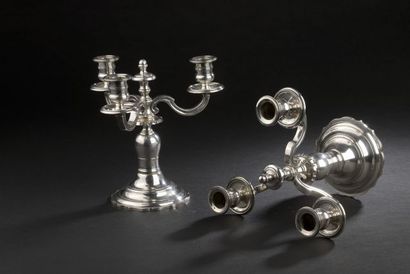 null Pair of candlesticks with three arms of light moved in silvered bronze (wear...