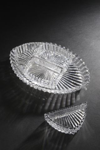 null Small service with condiments out of cut crystal including four compartments...