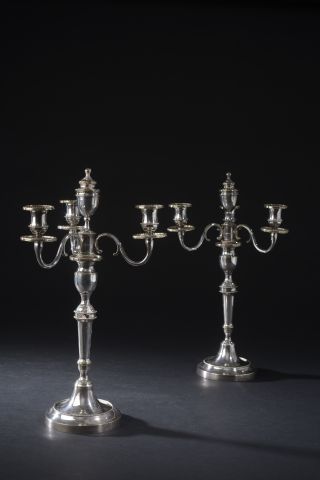 null Pair of silver-plated metal torches, the removable bouquet with four lights,...