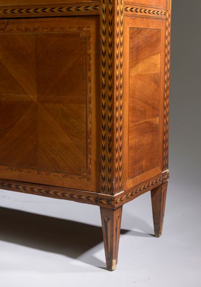 null Secretary in walnut veneer and native fruitwood inlaid with flutes, pearls and...