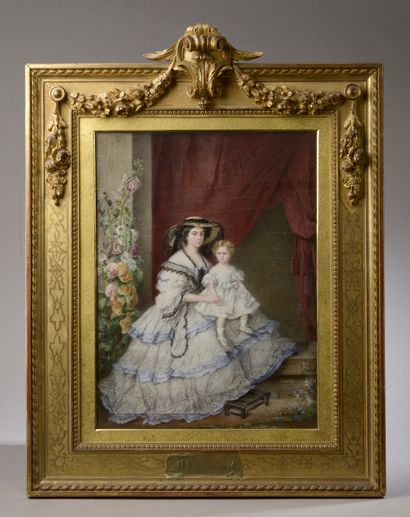 null Camille Cornélie ISBERT (Paris, 1825-1911).

Portrait of a woman in crinoline...