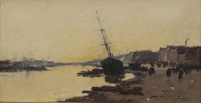 null Ferdinand BONHEUR (1817 - 1887).

The animated port at sunset. 

Oil on canvas...