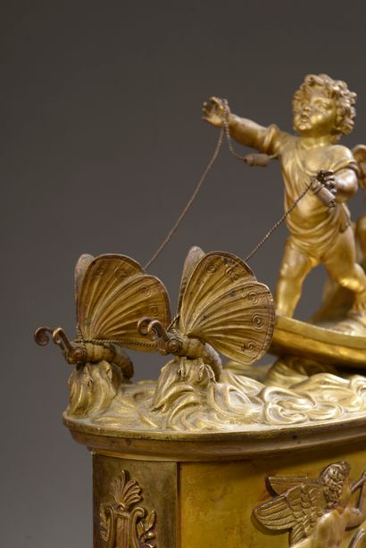 null Clock called "Psyche's chariot led by Love" in chased and gilded bronze. The...